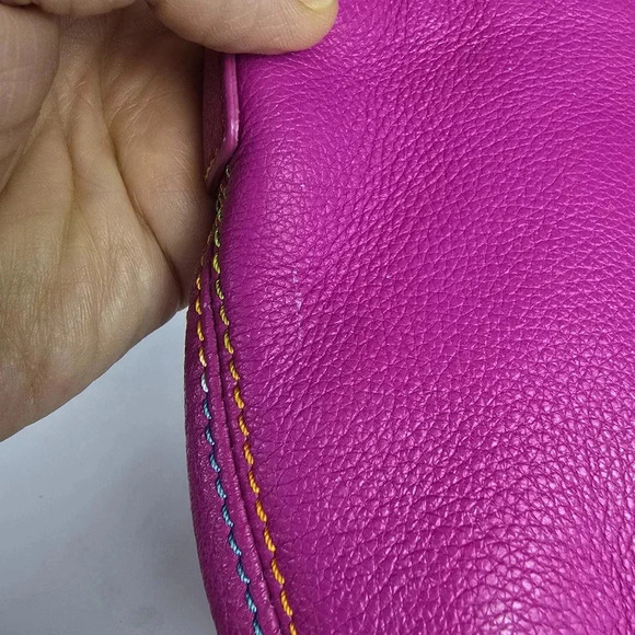 The SAK Hot Pink Leather Shoulder Bag Heart Shoulder Strap Multi Color Stitching - Picture 12 of 12